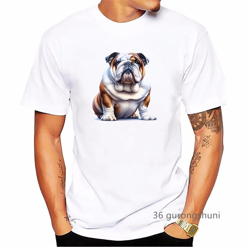 British Bulldog Dog Animal Printed T Shirt Men Clothes 2024 Summer Fashion Short Sleeve T-Shirt Homme Harajuku Shirt