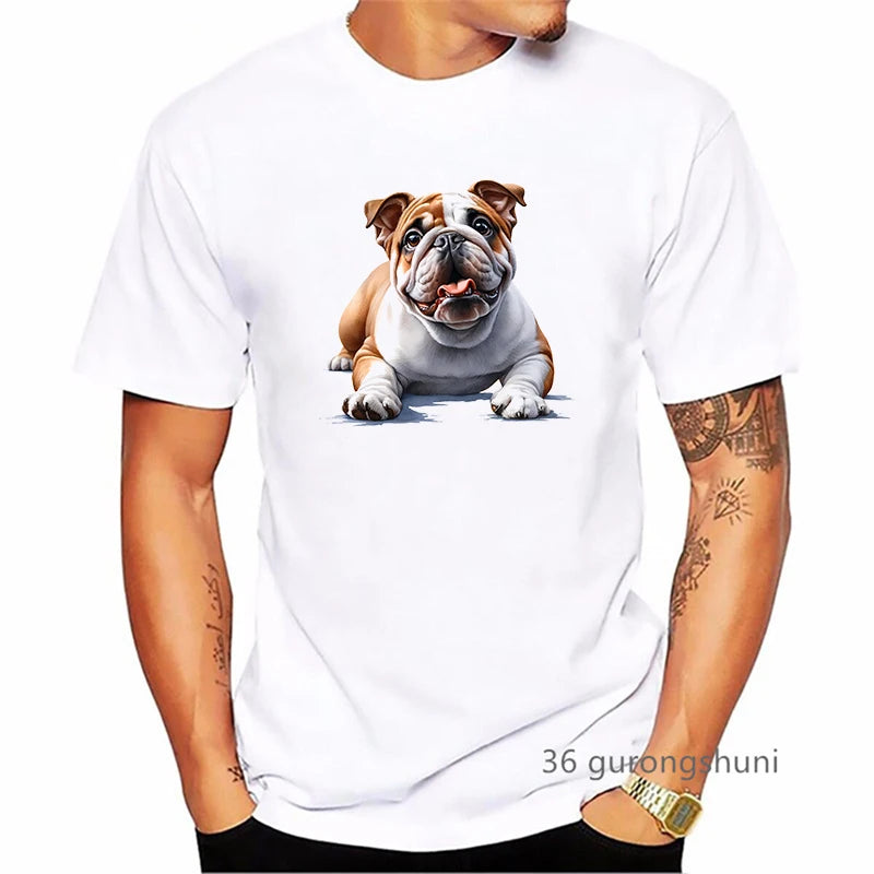 British Bulldog Dog Animal Printed T Shirt Men Clothes 2024 Summer Fashion Short Sleeve T-Shirt Homme Harajuku Shirt