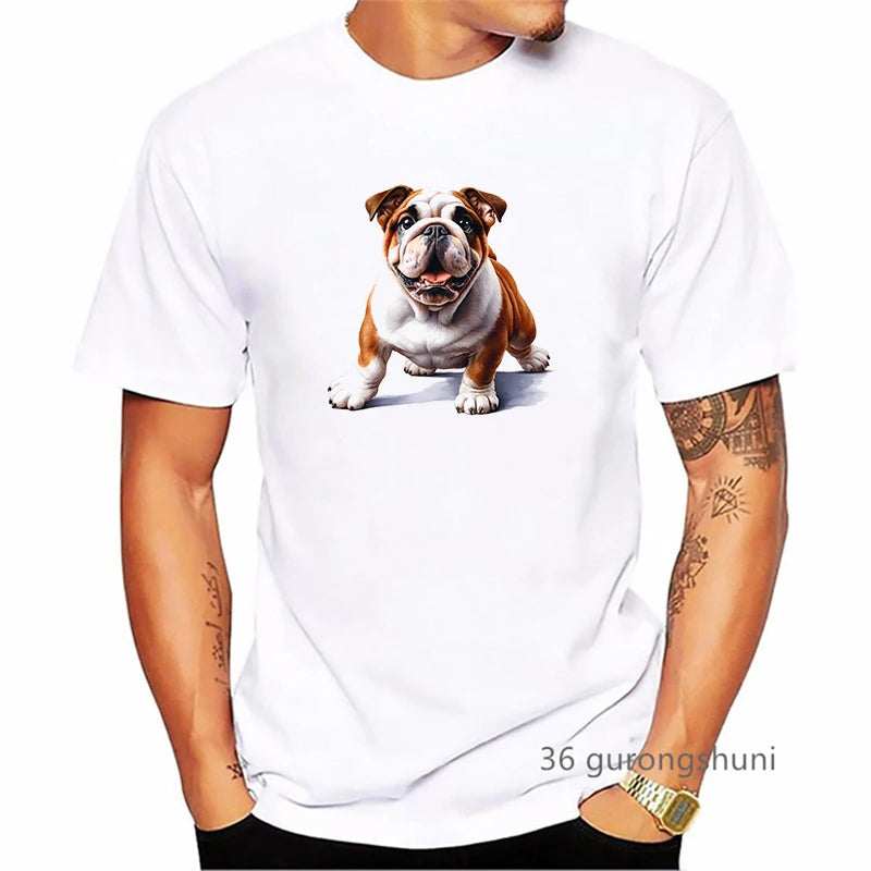 British Bulldog Dog Animal Printed T Shirt Men Clothes 2024 Summer Fashion Short Sleeve T-Shirt Homme Harajuku Shirt