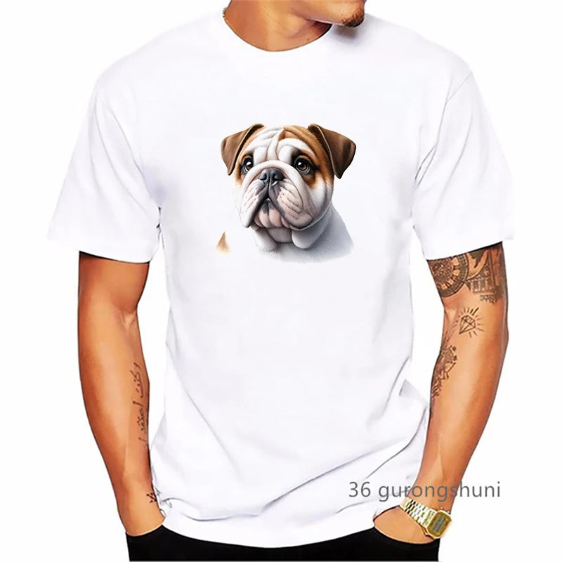 British Bulldog Dog Animal Printed T Shirt Men Clothes 2024 Summer Fashion Short Sleeve T-Shirt Homme Harajuku Shirt
