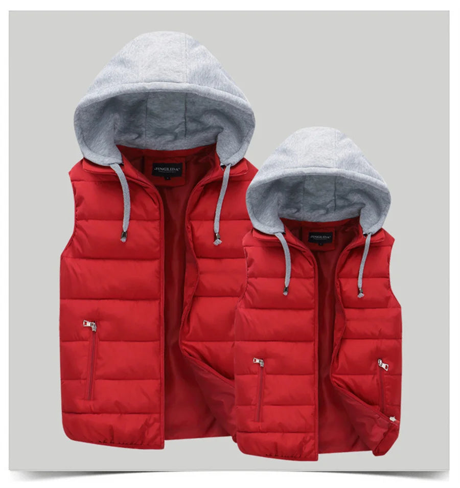 Men's Padded Vest Spring Autumn Hooded Jacket Couples Outerwear Thick Warm Sleeveless Short Coat Women Waistcoat Men Clothes 4XL