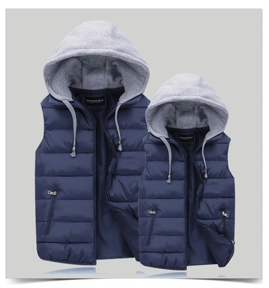 Men's Padded Vest Spring Autumn Hooded Jacket Couples Outerwear Thick Warm Sleeveless Short Coat Women Waistcoat Men Clothes 4XL