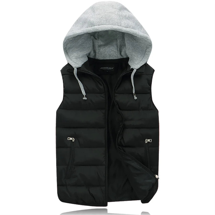 Men's Padded Vest Spring Autumn Hooded Jacket Couples Outerwear Thick Warm Sleeveless Short Coat Women Waistcoat Men Clothes 4XL