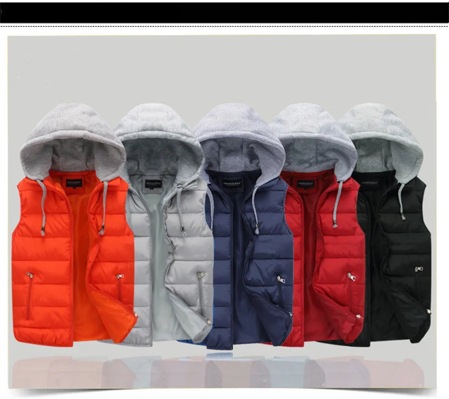 Men's Padded Vest Spring Autumn Hooded Jacket Couples Outerwear Thick Warm Sleeveless Short Coat Women Waistcoat Men Clothes 4XL
