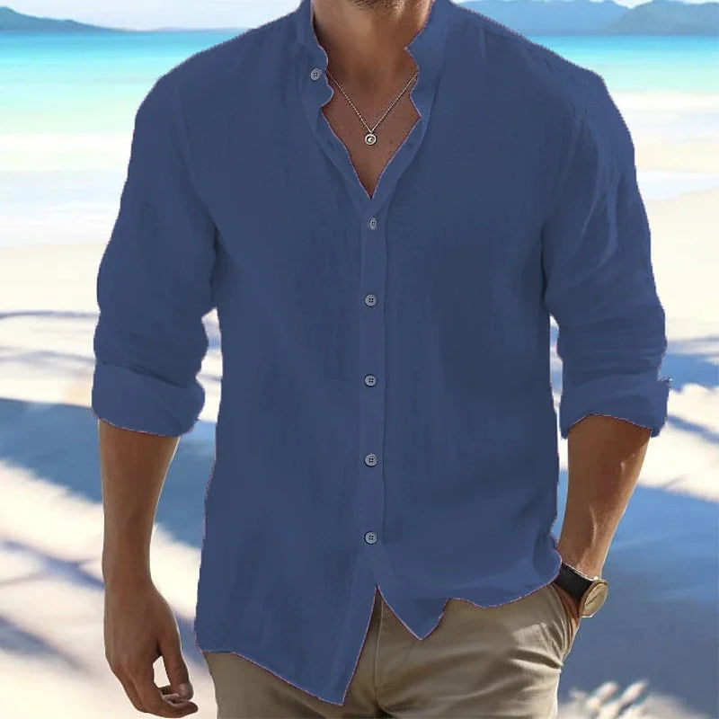 Men's Linen Shirt High Quality Lightweight and Breathable Men's Button-Down Shirt Men's Cotton Linen Shirt 100% 2024 Solid Color