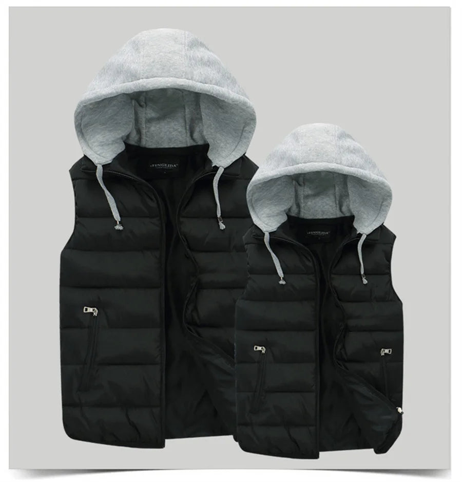 Men's Padded Vest Spring Autumn Hooded Jacket Couples Outerwear Thick Warm Sleeveless Short Coat Women Waistcoat Men Clothes 4XL