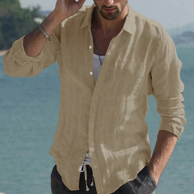 Men's Linen Shirt High Quality Lightweight and Breathable Men's Button-Down Shirt Men's Cotton Linen Shirt 100% 2024 Solid Color