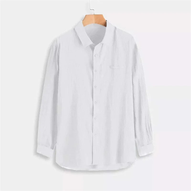 Men's Linen Shirt High Quality Lightweight and Breathable Men's Button-Down Shirt Men's Cotton Linen Shirt 100% 2024 Solid Color