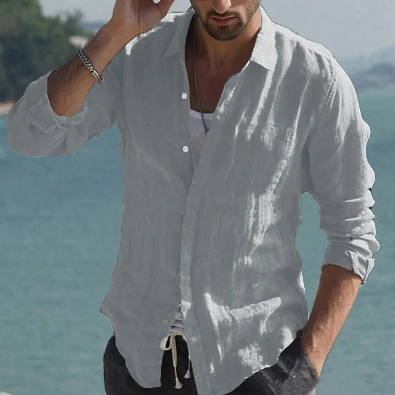 Men's Linen Shirt High Quality Lightweight and Breathable Men's Button-Down Shirt Men's Cotton Linen Shirt 100% 2024 Solid Color