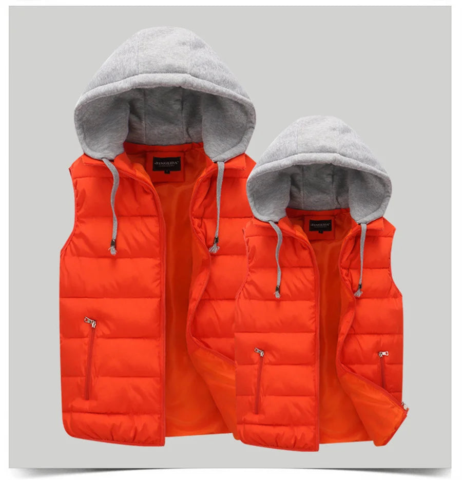 Men's Padded Vest Spring Autumn Hooded Jacket Couples Outerwear Thick Warm Sleeveless Short Coat Women Waistcoat Men Clothes 4XL
