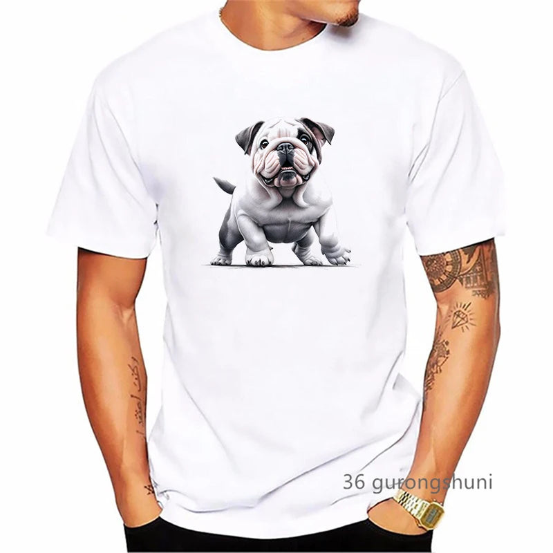 British Bulldog Dog Animal Printed T Shirt Men Clothes 2024 Summer Fashion Short Sleeve T-Shirt Homme Harajuku Shirt