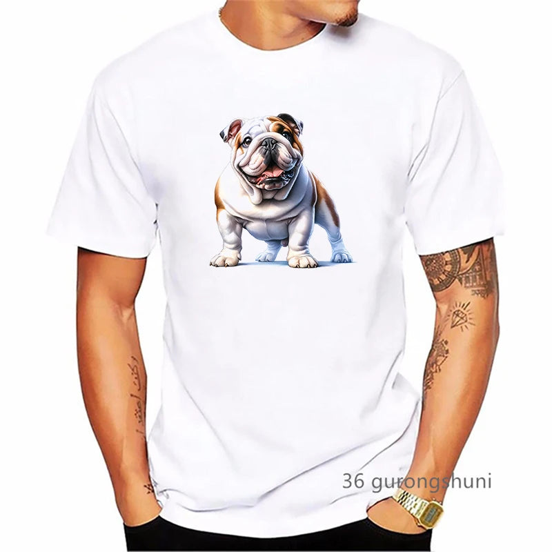 British Bulldog Dog Animal Printed T Shirt Men Clothes 2024 Summer Fashion Short Sleeve T-Shirt Homme Harajuku Shirt