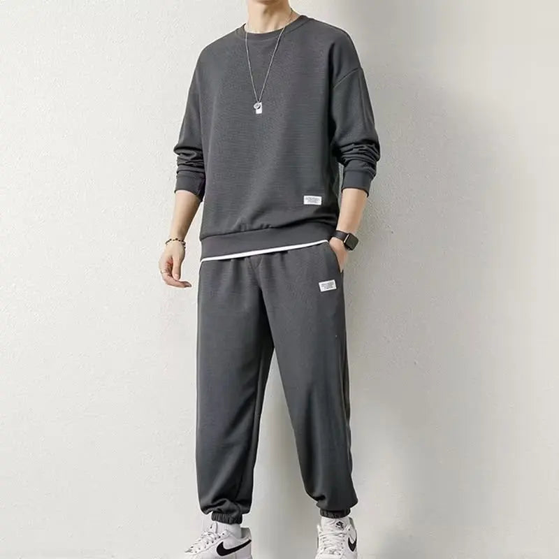 Fashion Men's Tracksuit Suit Autumn Warm Tracksuit Mens Casual Solid Waffle Sweatpant Set Unisex Jogging Suit 2022 Men Clothes