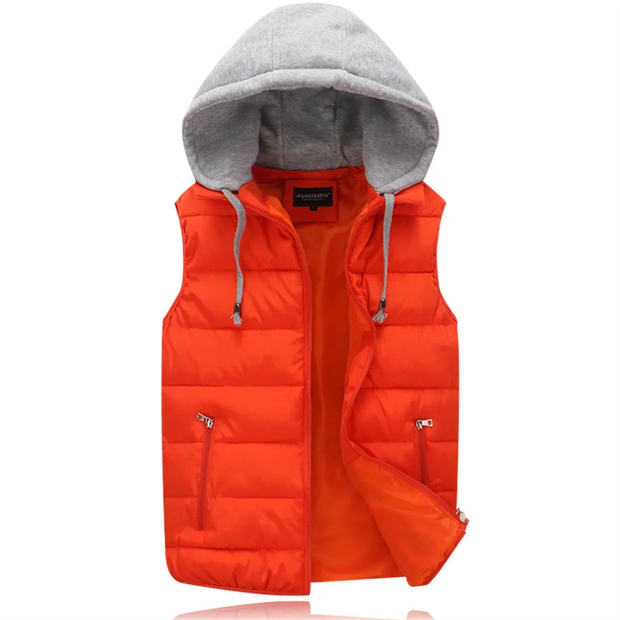 Men's Padded Vest Spring Autumn Hooded Jacket Couples Outerwear Thick Warm Sleeveless Short Coat Women Waistcoat Men Clothes 4XL
