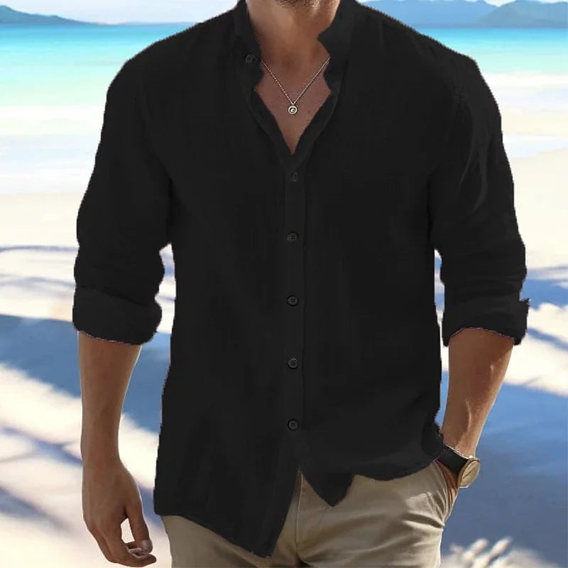 Men's Linen Shirt High Quality Lightweight and Breathable Men's Button-Down Shirt Men's Cotton Linen Shirt 100% 2024 Solid Color