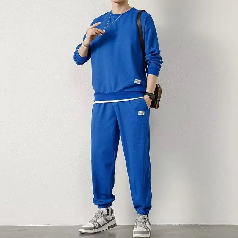 Fashion Men's Tracksuit Suit Autumn Warm Tracksuit Mens Casual Solid Waffle Sweatpant Set Unisex Jogging Suit 2022 Men Clothes