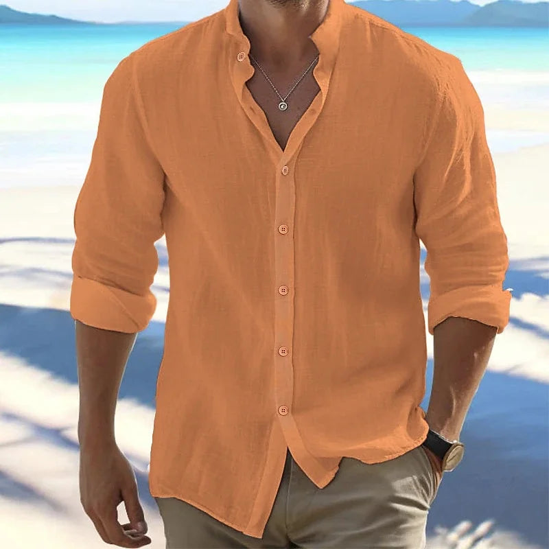 Men's Linen Shirt High Quality Lightweight and Breathable Men's Button-Down Shirt Men's Cotton Linen Shirt 100% 2024 Solid Color