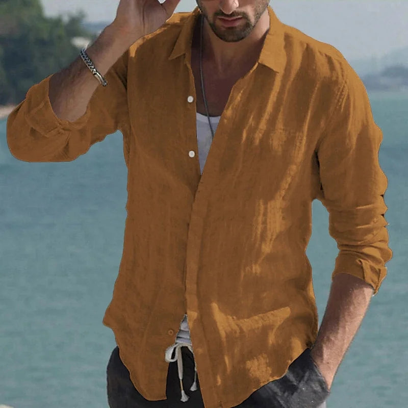 Men's Linen Shirt High Quality Lightweight and Breathable Men's Button-Down Shirt Men's Cotton Linen Shirt 100% 2024 Solid Color