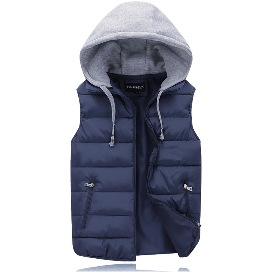 Men's Padded Vest Spring Autumn Hooded Jacket Couples Outerwear Thick Warm Sleeveless Short Coat Women Waistcoat Men Clothes 4XL