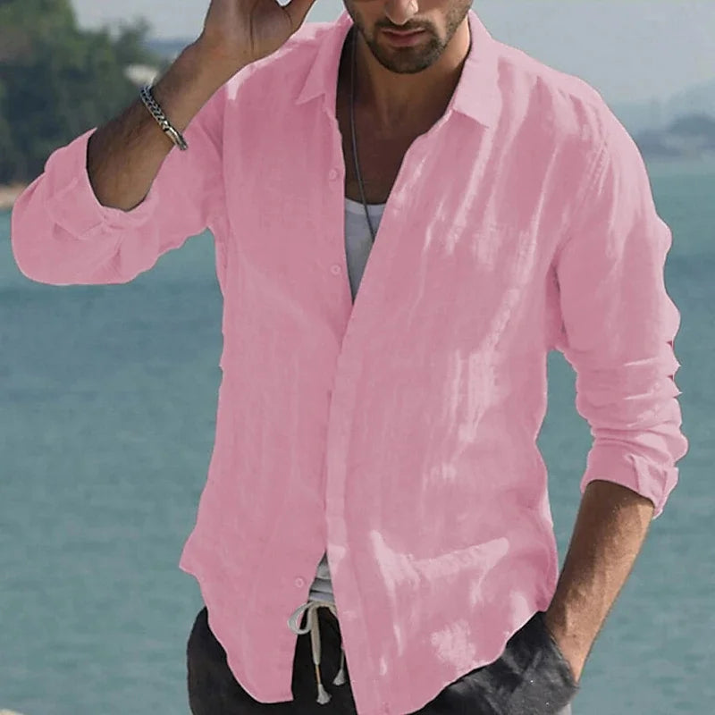 Men's Linen Shirt High Quality Lightweight and Breathable Men's Button-Down Shirt Men's Cotton Linen Shirt 100% 2024 Solid Color