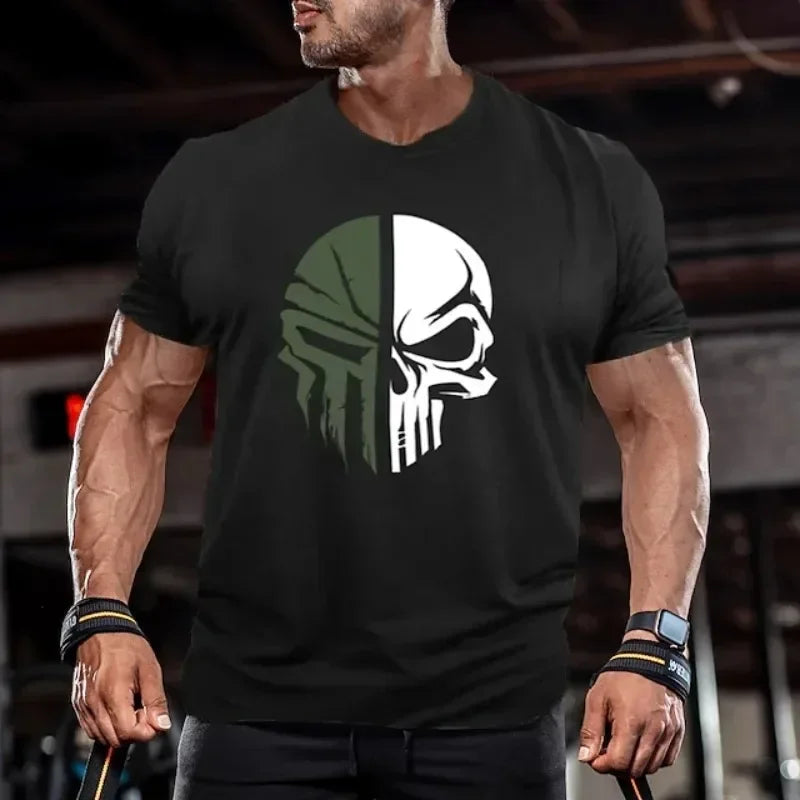 Cotton Men's T shirt for men Print Military Skull T Shirt Oversized Gym Short-Sleeved Sportswear Men Clothing Sport Top Tees