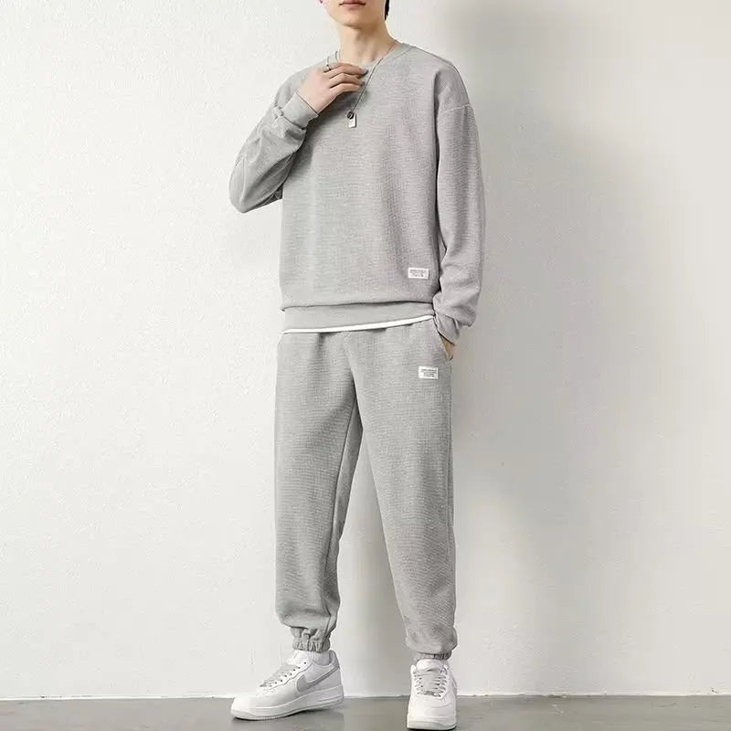 Fashion Men's Tracksuit Suit Autumn Warm Tracksuit Mens Casual Solid Waffle Sweatpant Set Unisex Jogging Suit 2022 Men Clothes