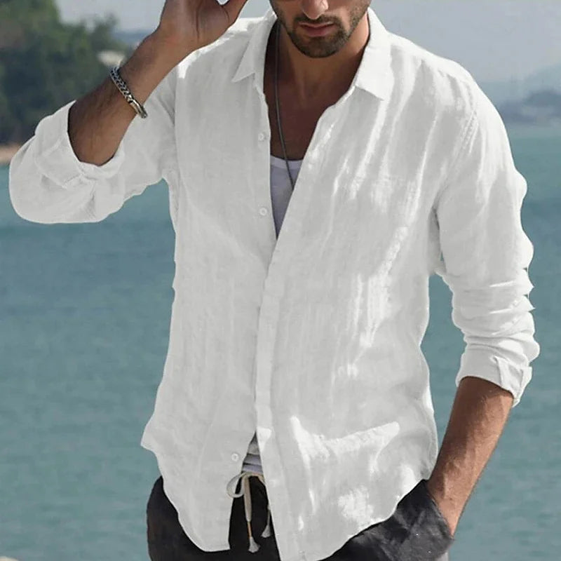 Men's Linen Shirt High Quality Lightweight and Breathable Men's Button-Down Shirt Men's Cotton Linen Shirt 100% 2024 Solid Color