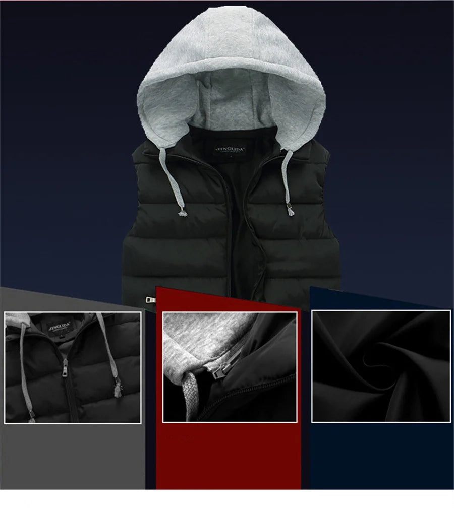 Men's Padded Vest Spring Autumn Hooded Jacket Couples Outerwear Thick Warm Sleeveless Short Coat Women Waistcoat Men Clothes 4XL