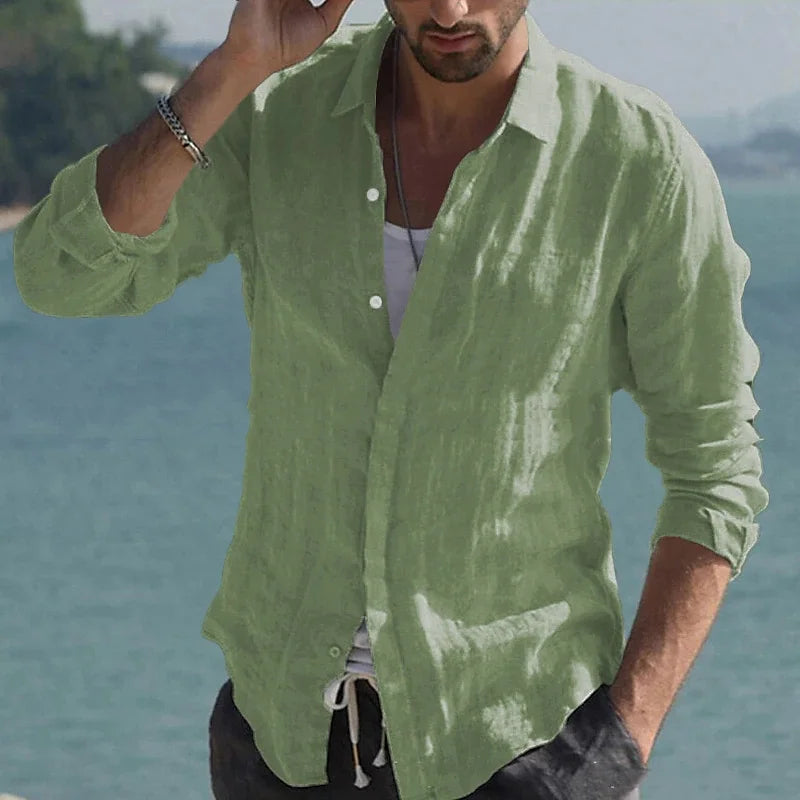 Men's Linen Shirt High Quality Lightweight and Breathable Men's Button-Down Shirt Men's Cotton Linen Shirt 100% 2024 Solid Color
