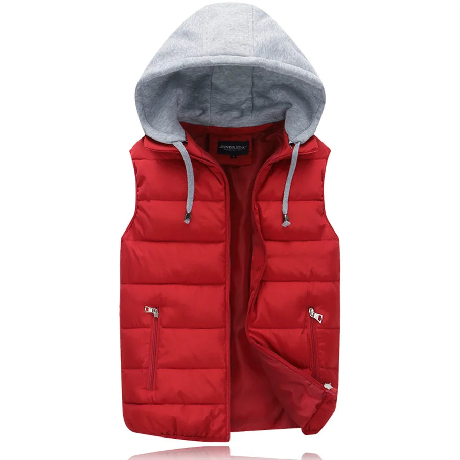 Men's Padded Vest Spring Autumn Hooded Jacket Couples Outerwear Thick Warm Sleeveless Short Coat Women Waistcoat Men Clothes 4XL