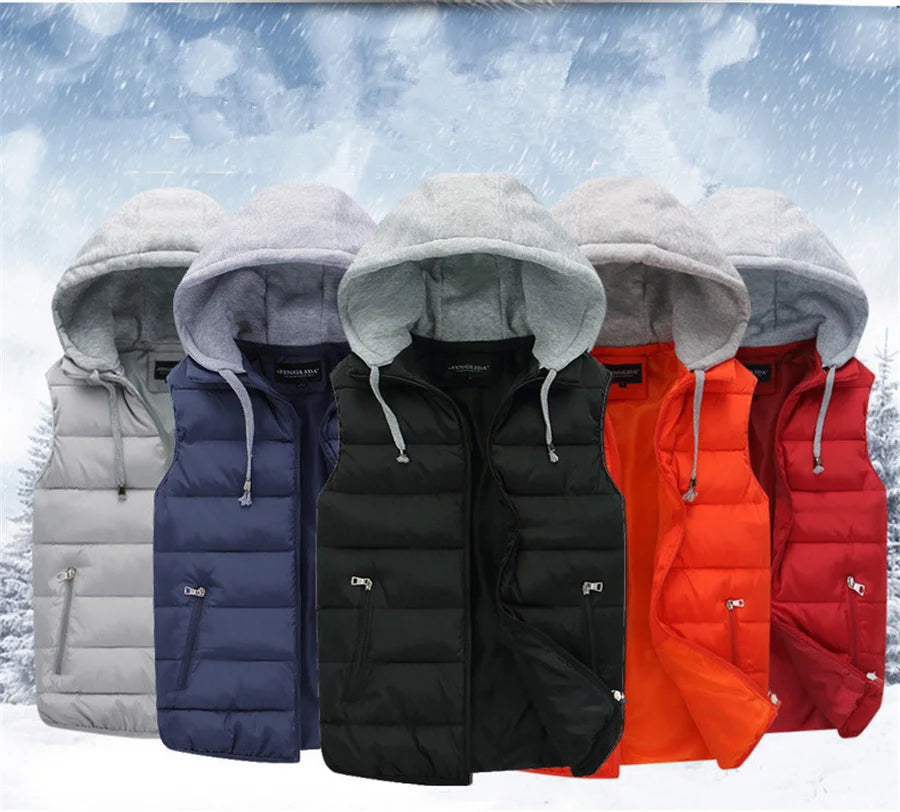Men's Padded Vest Spring Autumn Hooded Jacket Couples Outerwear Thick Warm Sleeveless Short Coat Women Waistcoat Men Clothes 4XL
