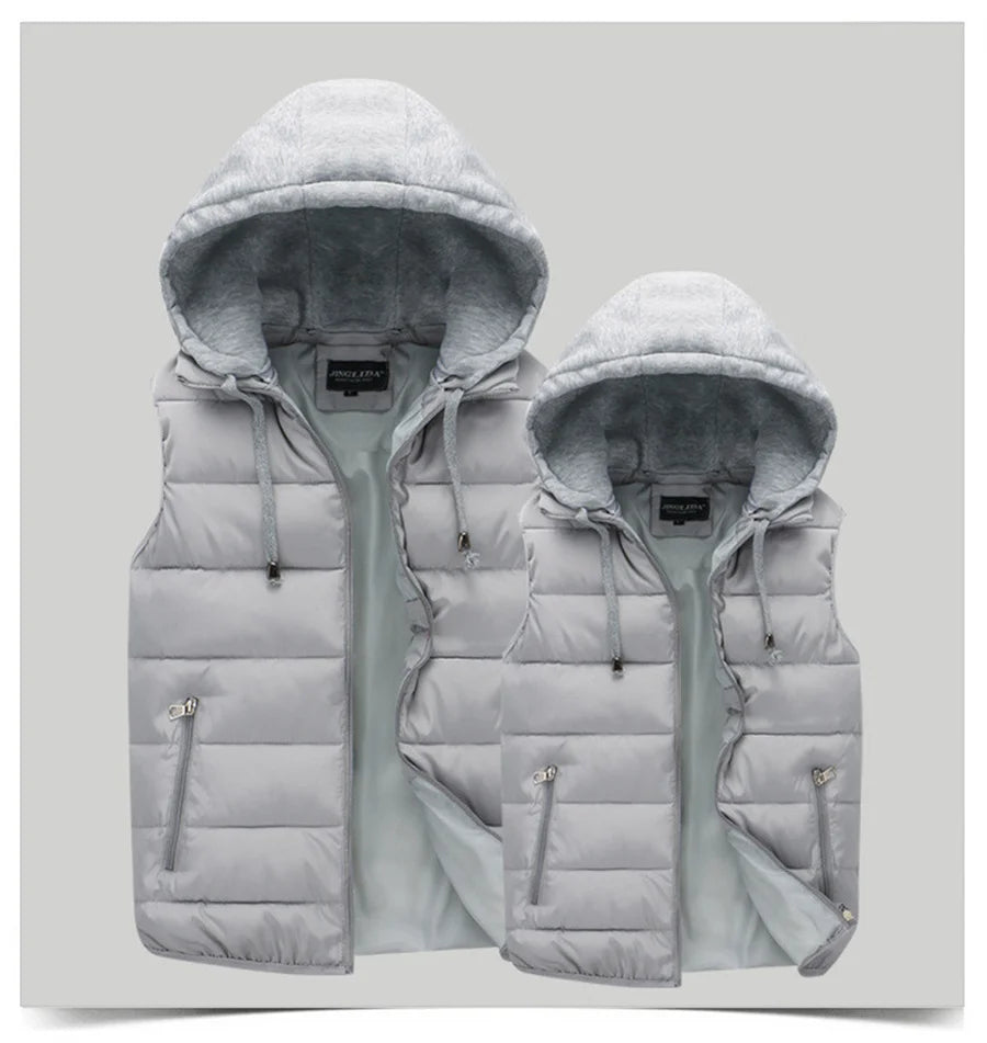 Men's Padded Vest Spring Autumn Hooded Jacket Couples Outerwear Thick Warm Sleeveless Short Coat Women Waistcoat Men Clothes 4XL
