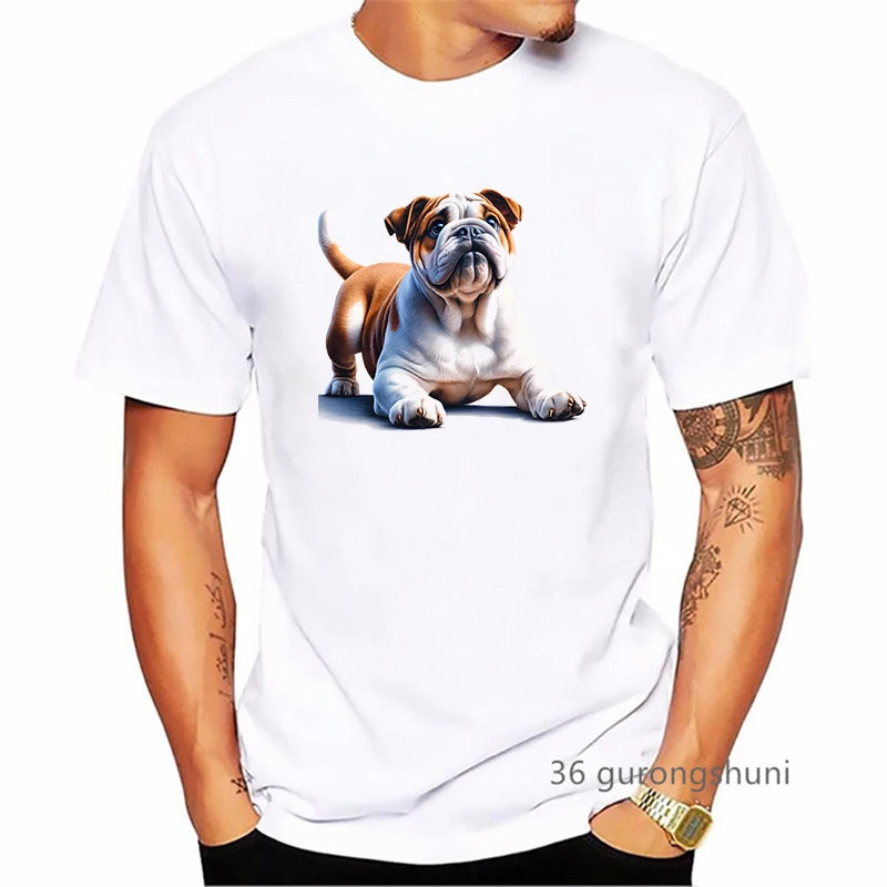 British Bulldog Dog Animal Printed T Shirt Men Clothes 2024 Summer Fashion Short Sleeve T-Shirt Homme Harajuku Shirt